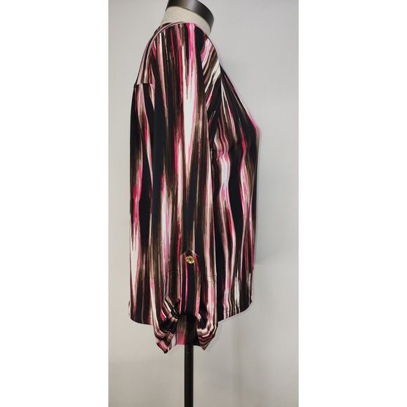 Michael Kors Multi-Color Half-Zip Blouse with Roll-Tab Sleeves Size S - Picture 4 of 6